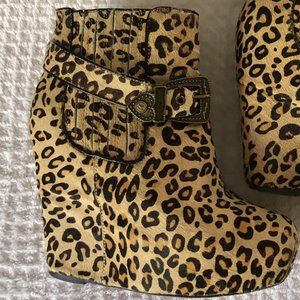Betsey Johnson pony hair leopard booties